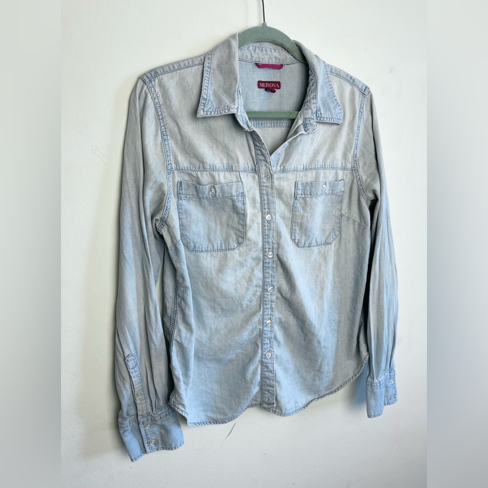 Merona Casual Light Blue Button Down Shirt - Picture 3 of 6